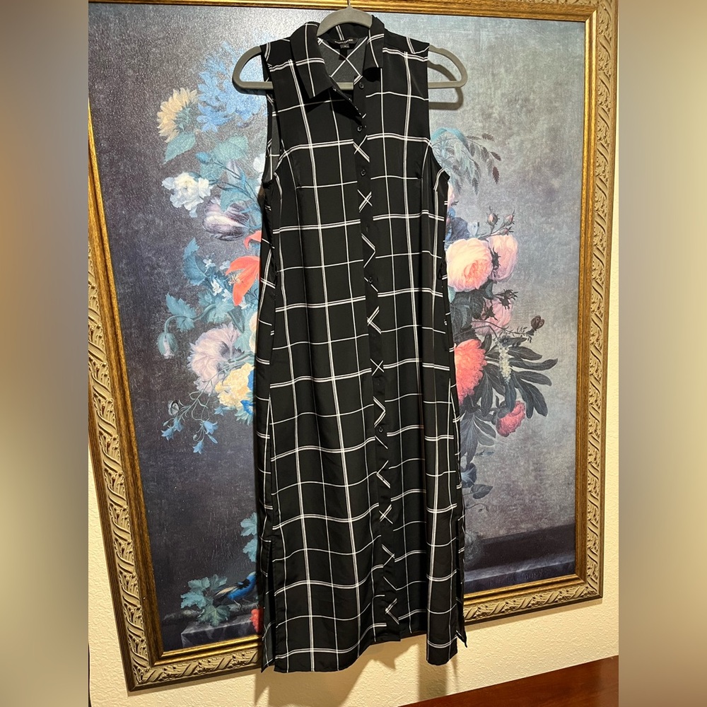 Banana Republic Black and White Grid Maxi shirt Dress